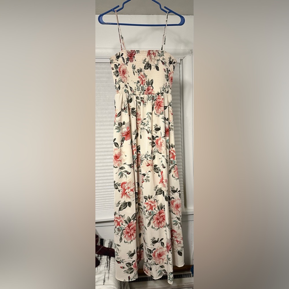 Floral Maxi Dress - Cream and Pink